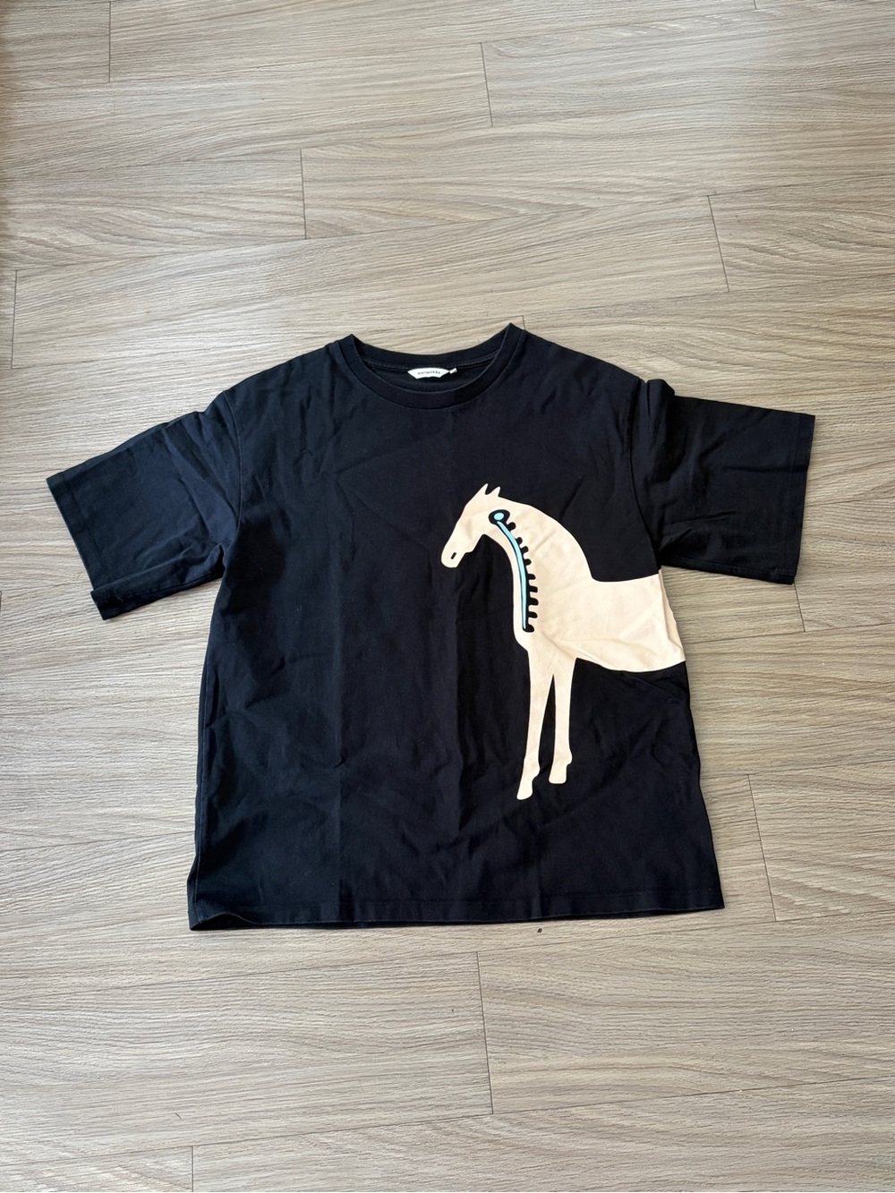 Marimekko Black Tee with Cream Horse Motif